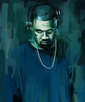 Задумчивый портрет Kanye West в синих тонах - 1