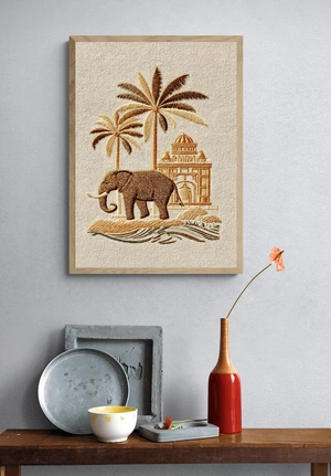Элегантный вышитый слон на фоне пальм - 4