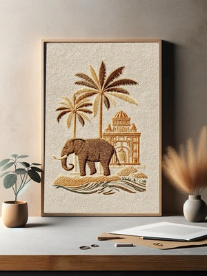 Элегантный слон на фоне пальм и архитектуры - 3
