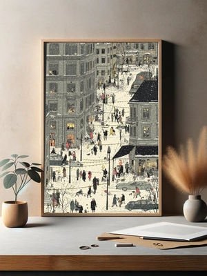 Зимний городской пейзаж с людьми и огнями - 3