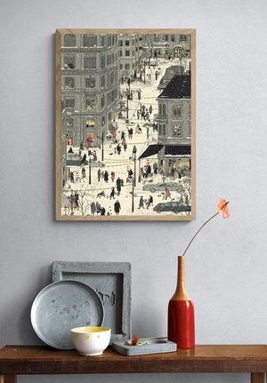 Зимний городской пейзаж с людьми и огнями - 4