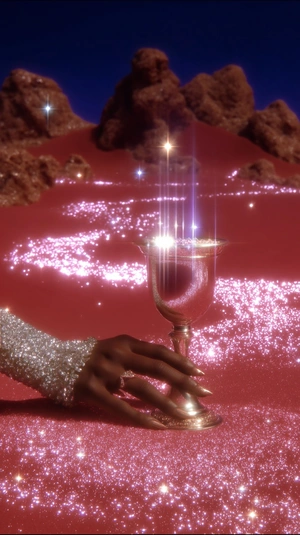 Сияющий кубок на розовом фоне - 1