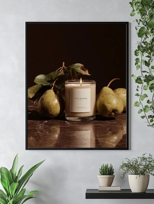 Ароматическая свеча с грушей на мраморном фоне - 5