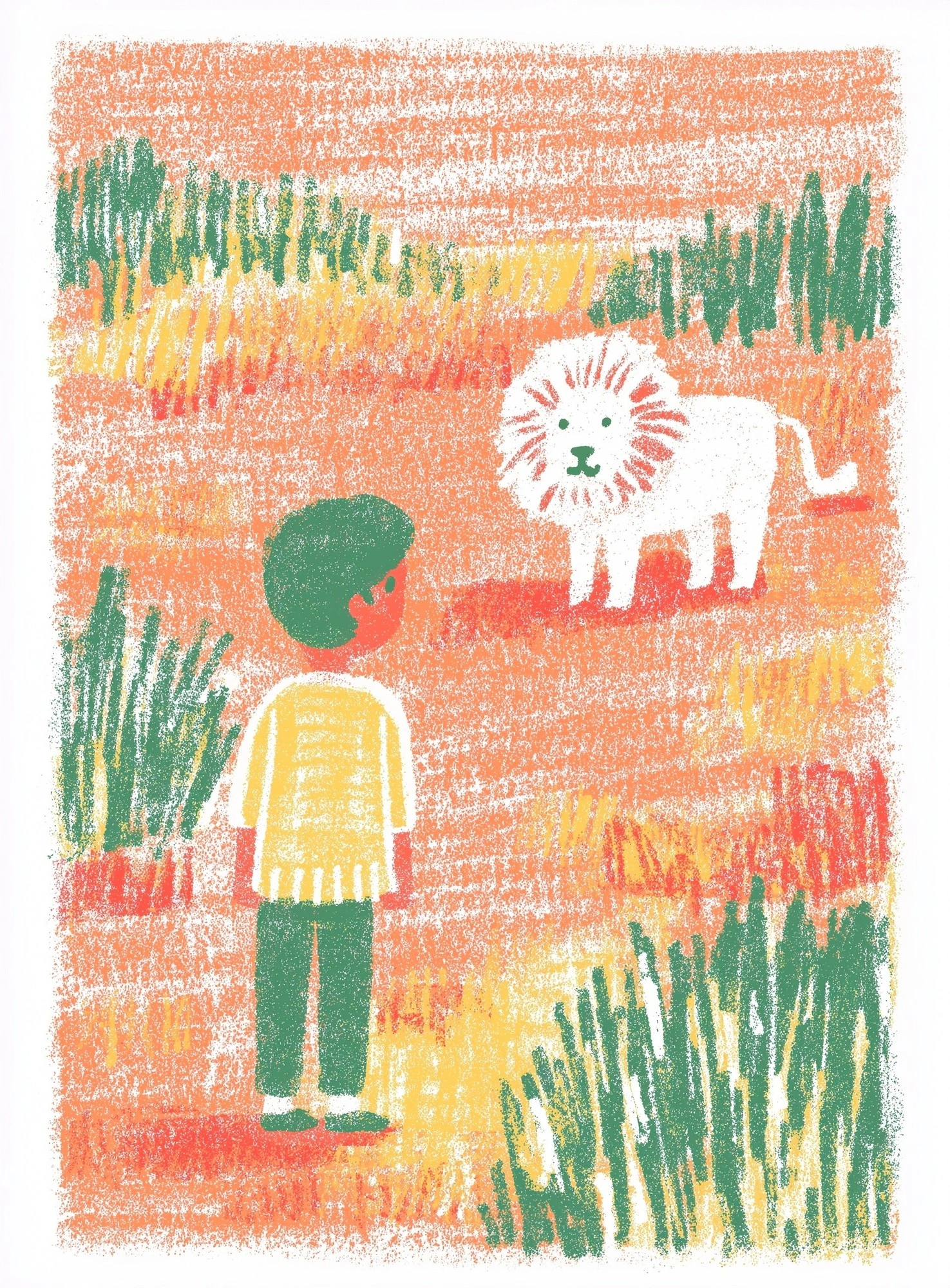 Мальчик и белый лев на фоне заката - 1