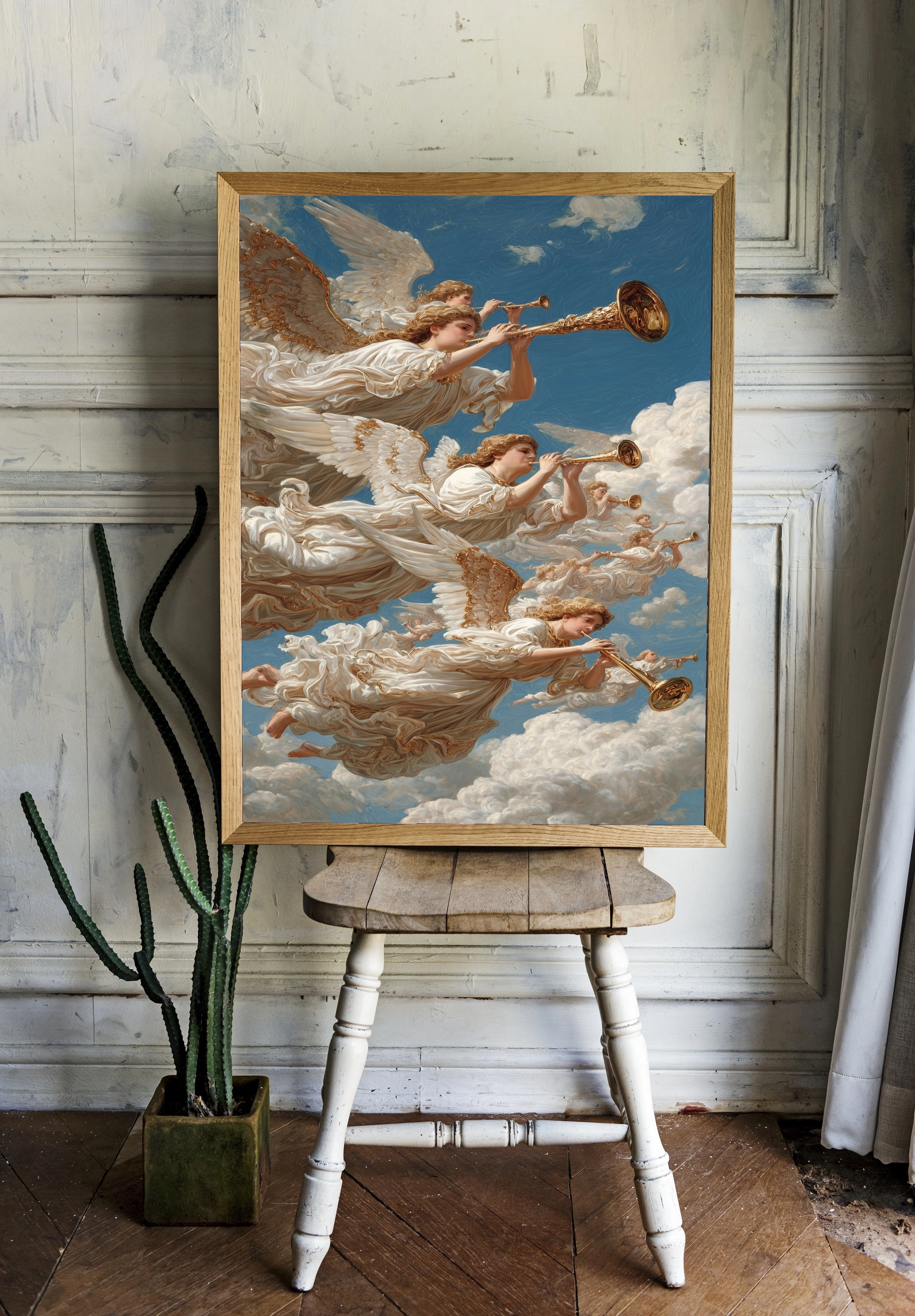 Ангелы с трубами на фоне небесных облаков - 2