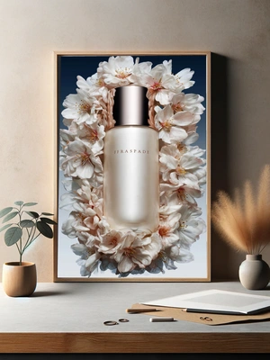 Элегантный флакон парфюма среди цветущих цветов - 3