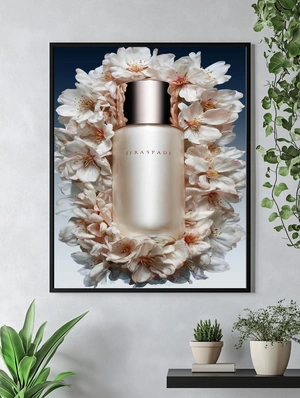 Элегантный флакон парфюма среди цветущих цветов - 5