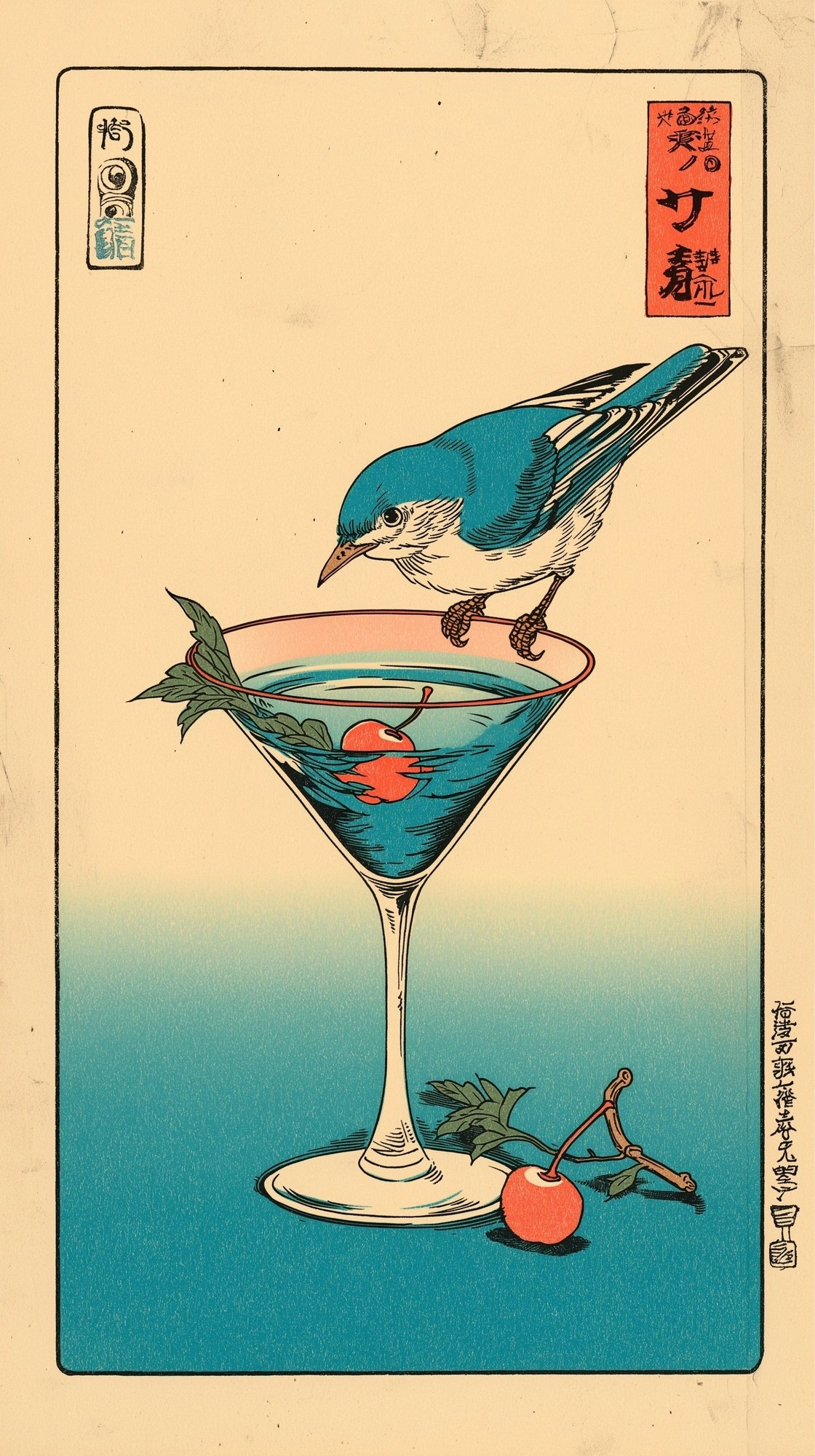 Птица на коктейле с вишней - 1