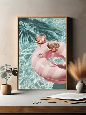 Розовое вино на пляжном круге у бассейна - 3