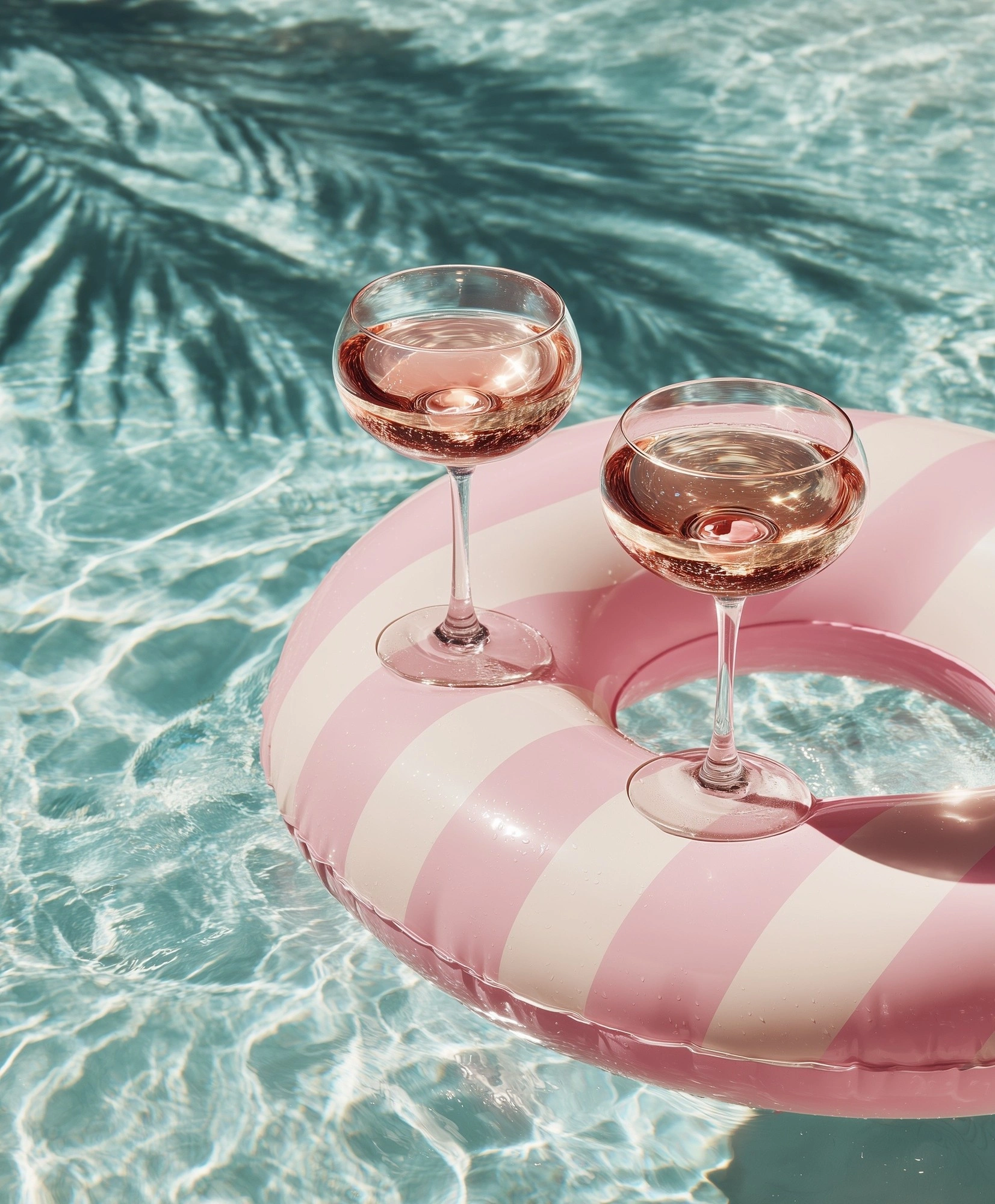 Розовое вино на пляжном круге у бассейна - 1