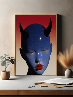 Сияющая синяя фигура с рогами - 3