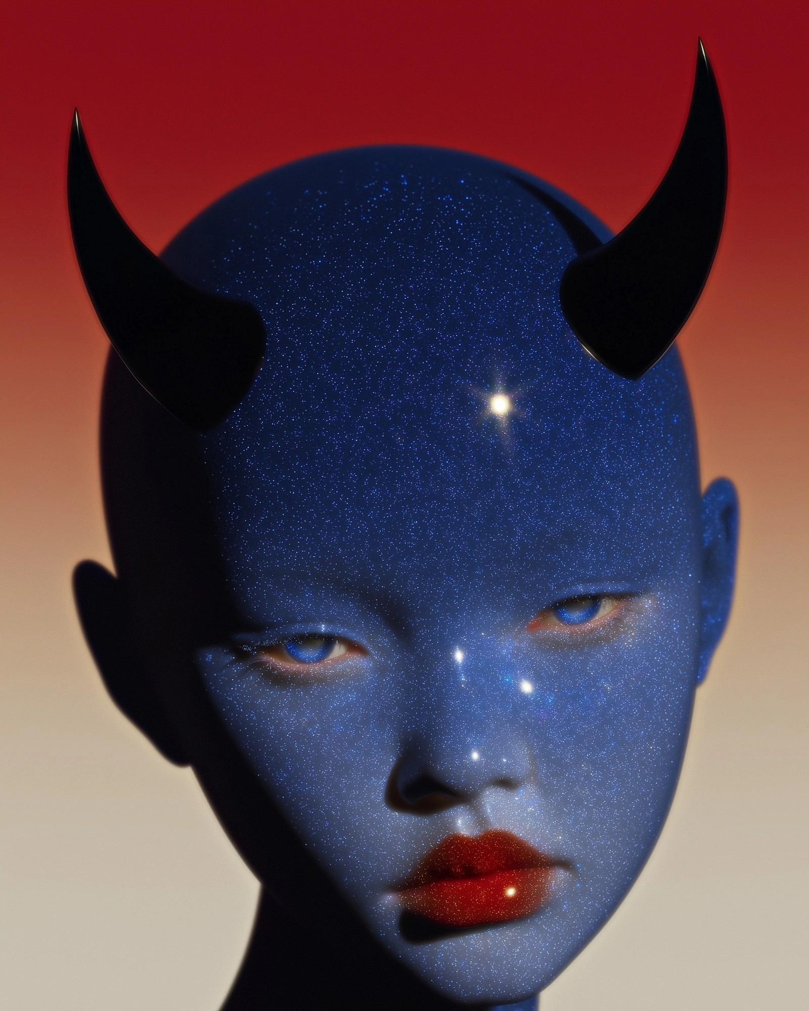 Сияющая синяя фигура с рогами - 1