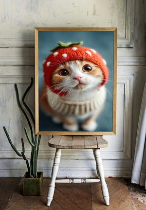 Очаровательный котенок в клубничной шапке - 2