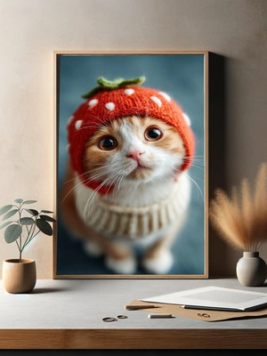 Очаровательный котенок в клубничной шапке - 3