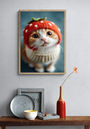 Очаровательный котенок в клубничной шапке - 4