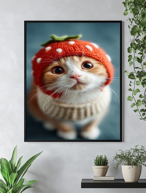 Очаровательный котенок в клубничной шапке - 5