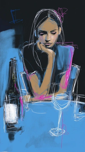 Эмоциональный портрет девушки за столом - 1