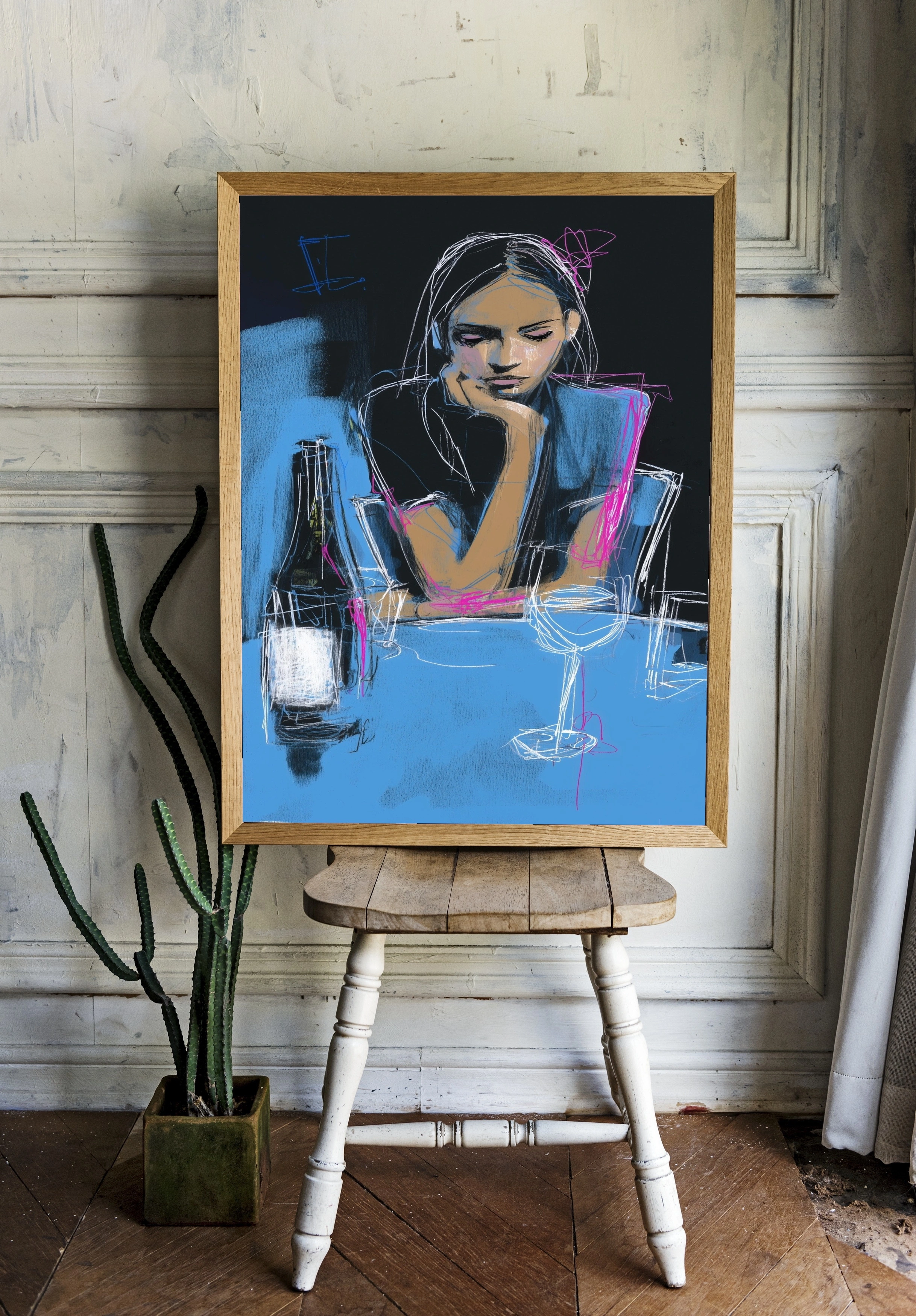 Эмоциональный портрет девушки за столом - 2