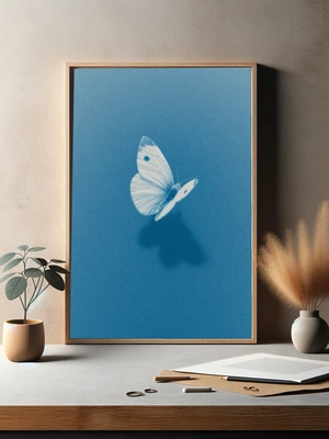 Нежная бабочка на синем фоне - 3