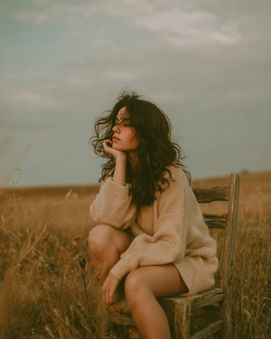 Девушка в свитере на фоне природы - 1