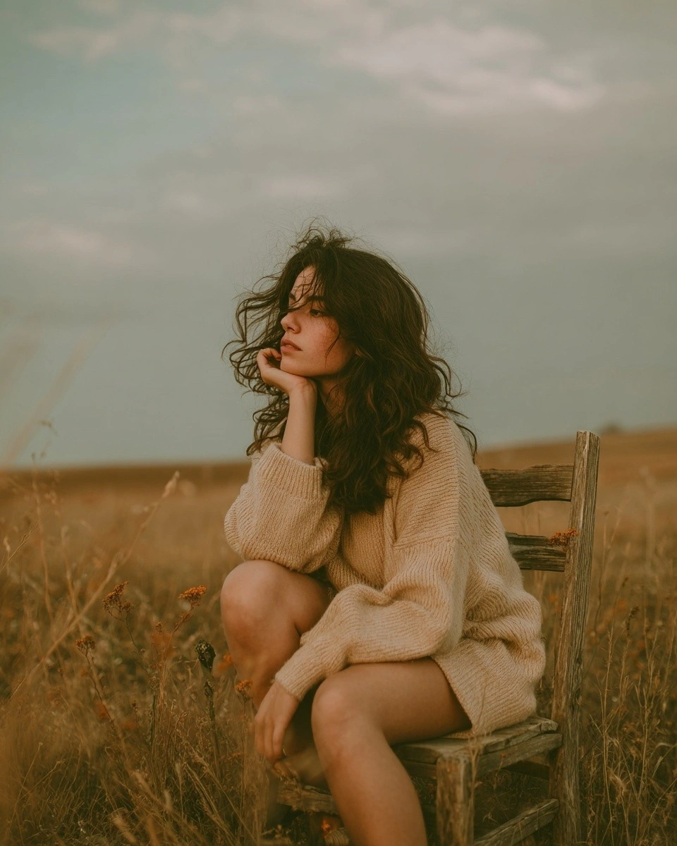 Девушка в свитере на фоне природы - 1