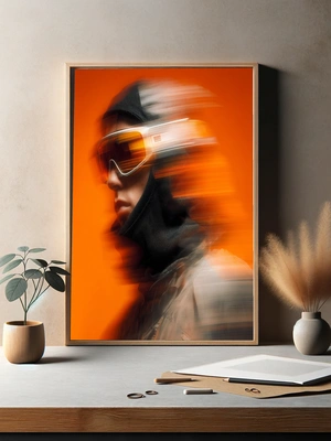 Современный сноубордист на фоне яркого оранжевого - 3