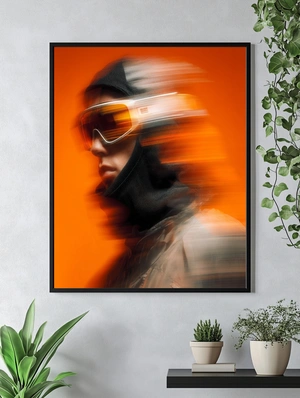 Современный сноубордист на фоне яркого оранжевого - 5