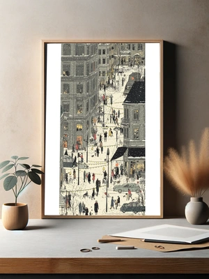 Зимний городской пейзаж с людьми и снегом - 3