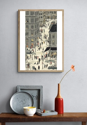 Зимний городской пейзаж с людьми и снегом - 4