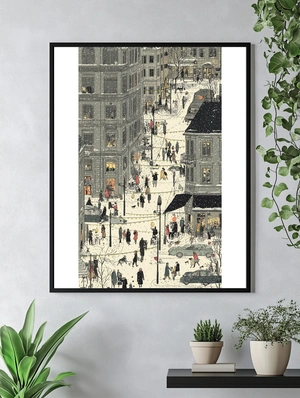 Зимний городской пейзаж с людьми и снегом - 5