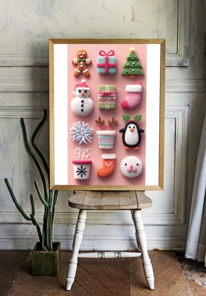 Очаровательные новогодние фигурки на розовом фоне - 2