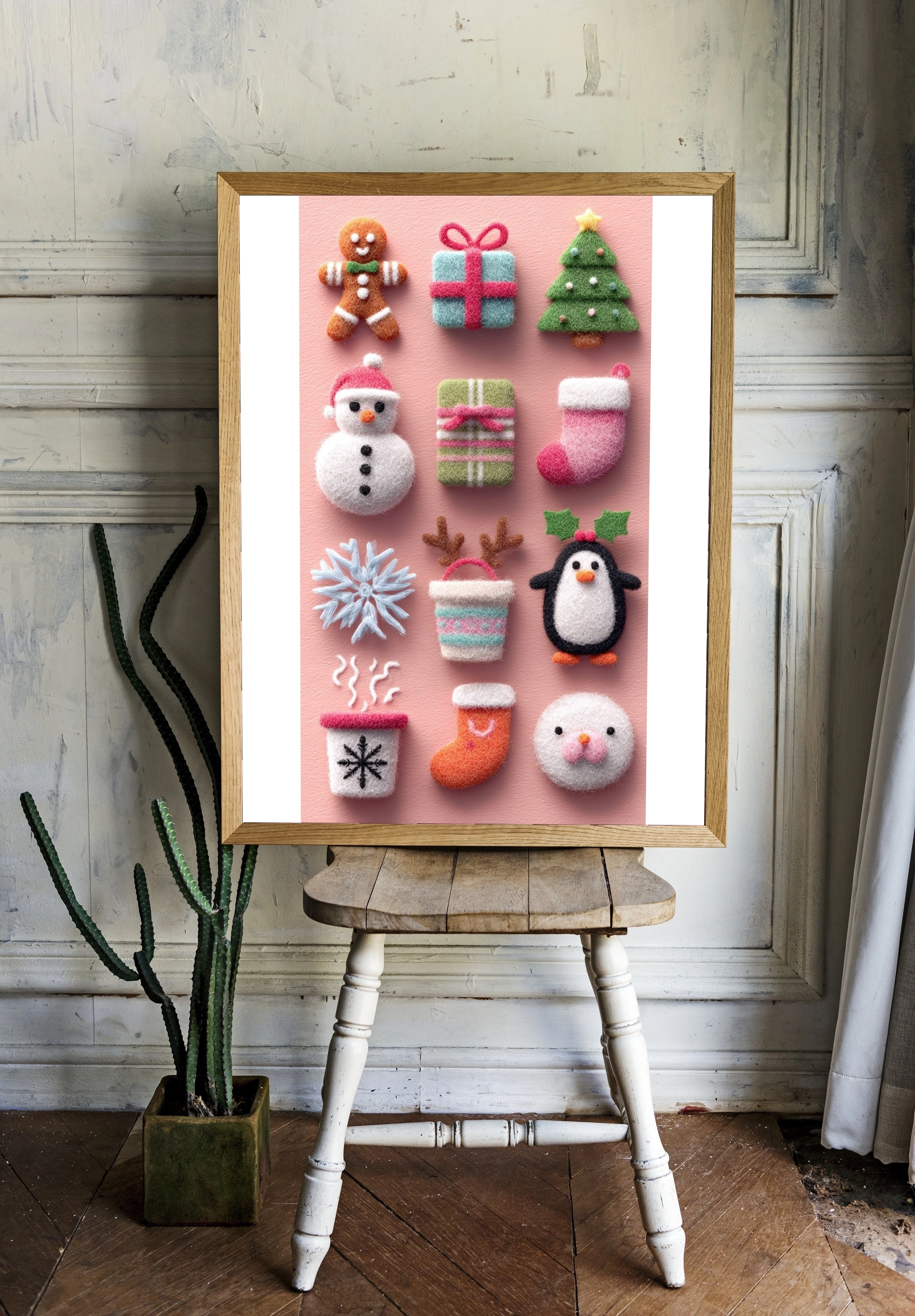 Очаровательные новогодние фигурки на розовом фоне - 2