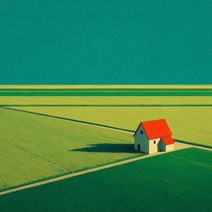 Минималистичный дом на фоне зелёных полей - 1