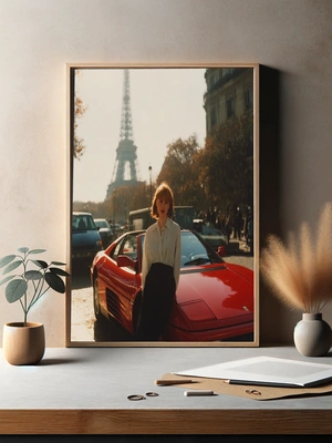 Элегантная девушка у красного спорткара в Париже - 3