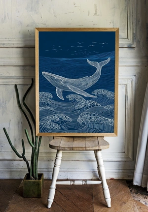 Кит в волнах на фоне ночного неба - 2