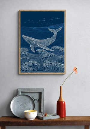 Кит в волнах на фоне ночного неба - 4