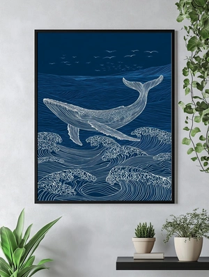 Кит в волнах на фоне ночного неба - 5