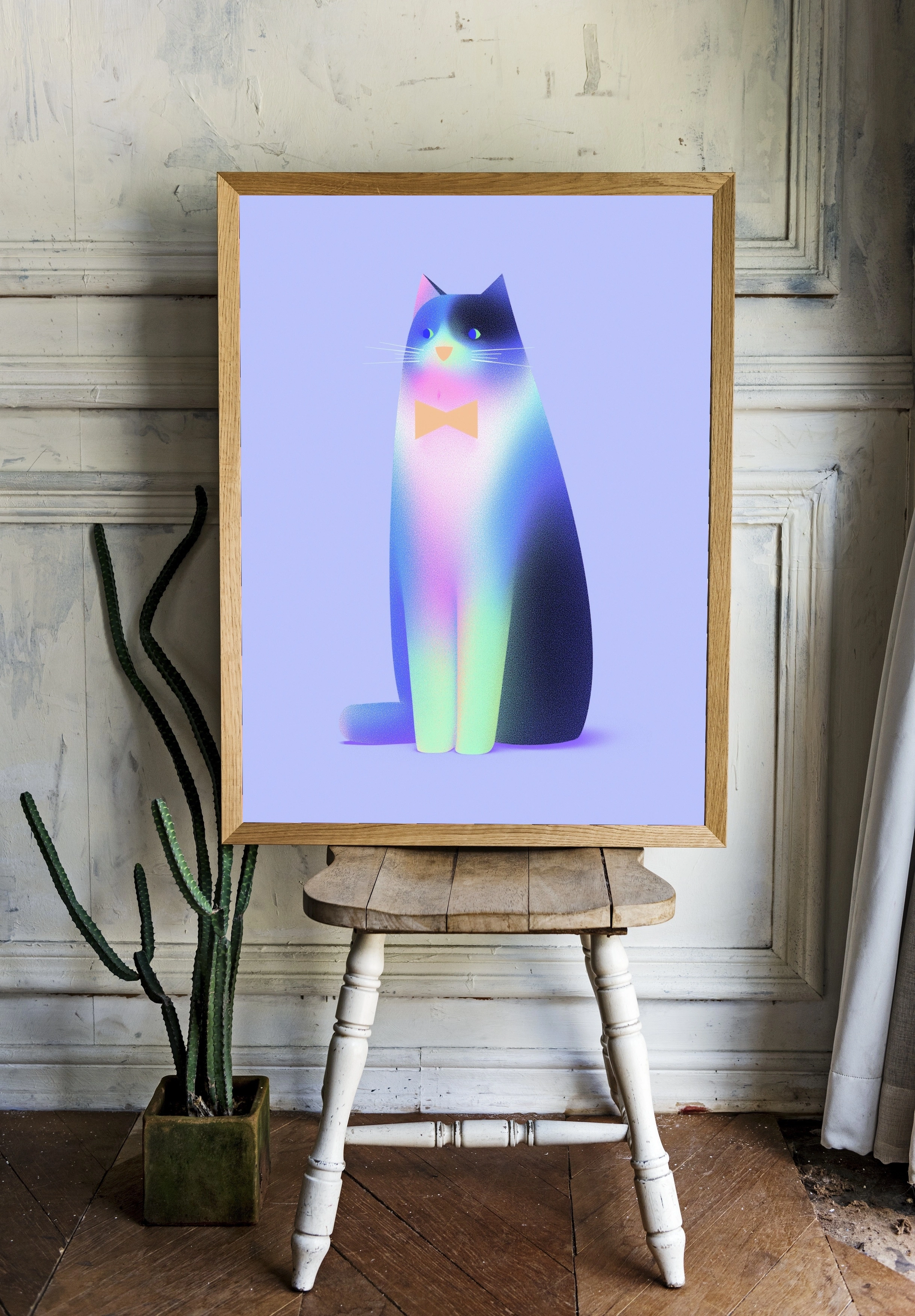 Элегантный кот в бабочке на пастельном фоне - 2