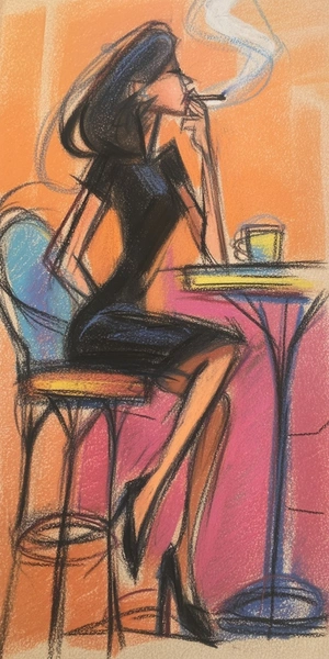 Элегантная женщина с сигаретой в кафе - 1