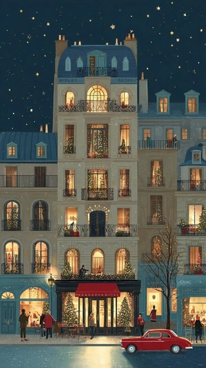 Зимний вечер в Париже с рождественскими огнями - 1