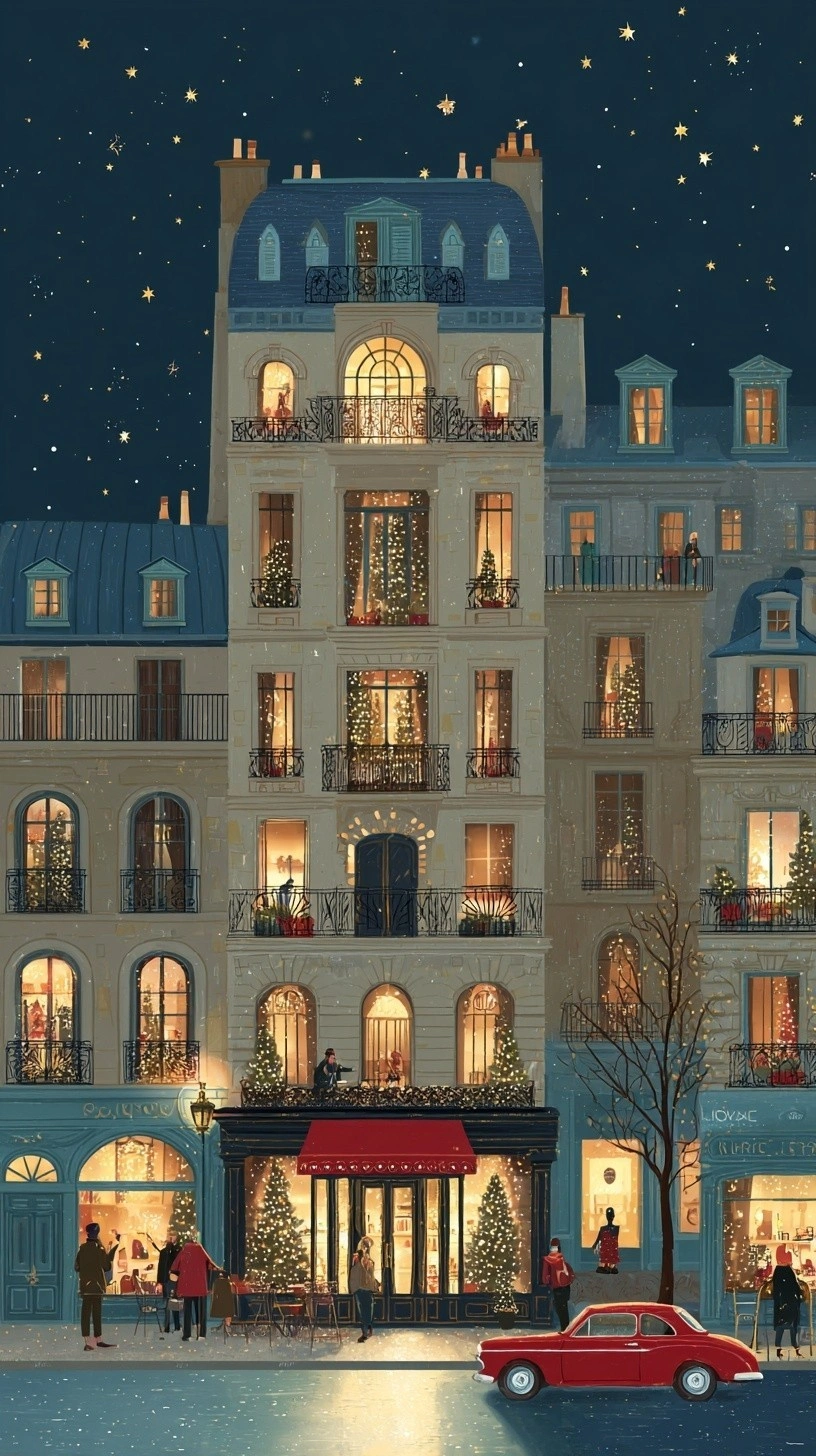 Зимний вечер в Париже с рождественскими огнями - 1