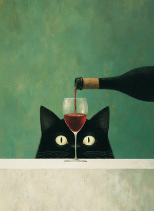 Кот с бокалом красного вина - 1