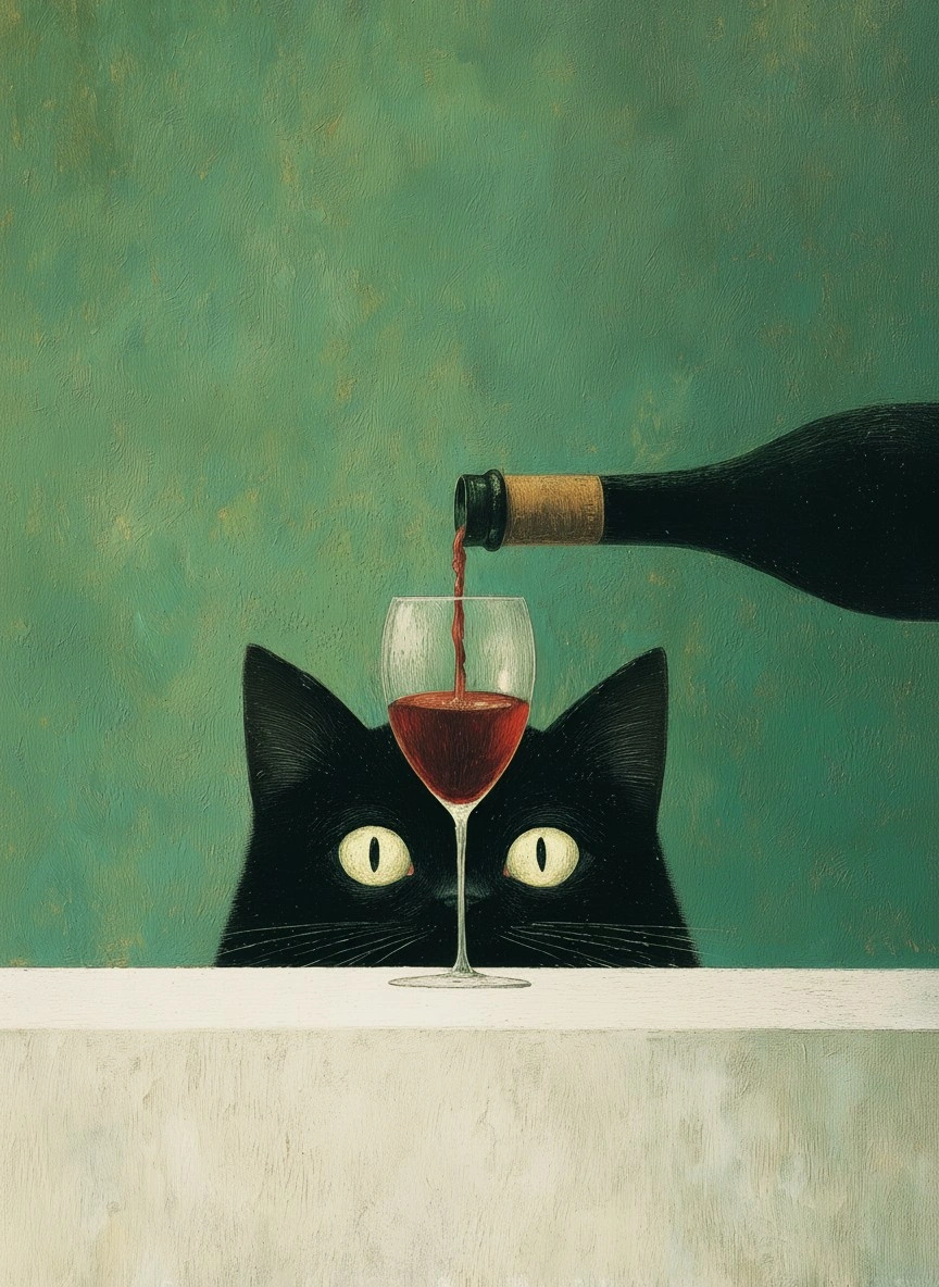 Кот с бокалом красного вина - 1