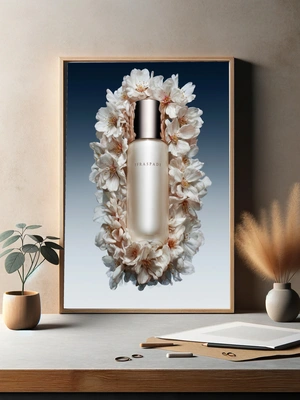 Элегантный флакон парфюма среди цветов - 3