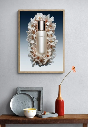 Элегантный флакон парфюма среди цветов - 4