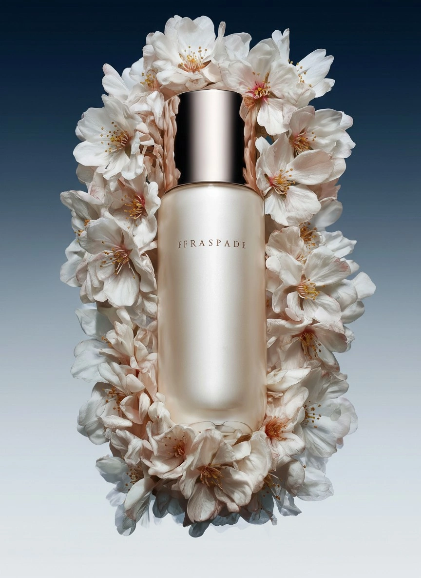 Элегантный флакон парфюма среди цветов - 1