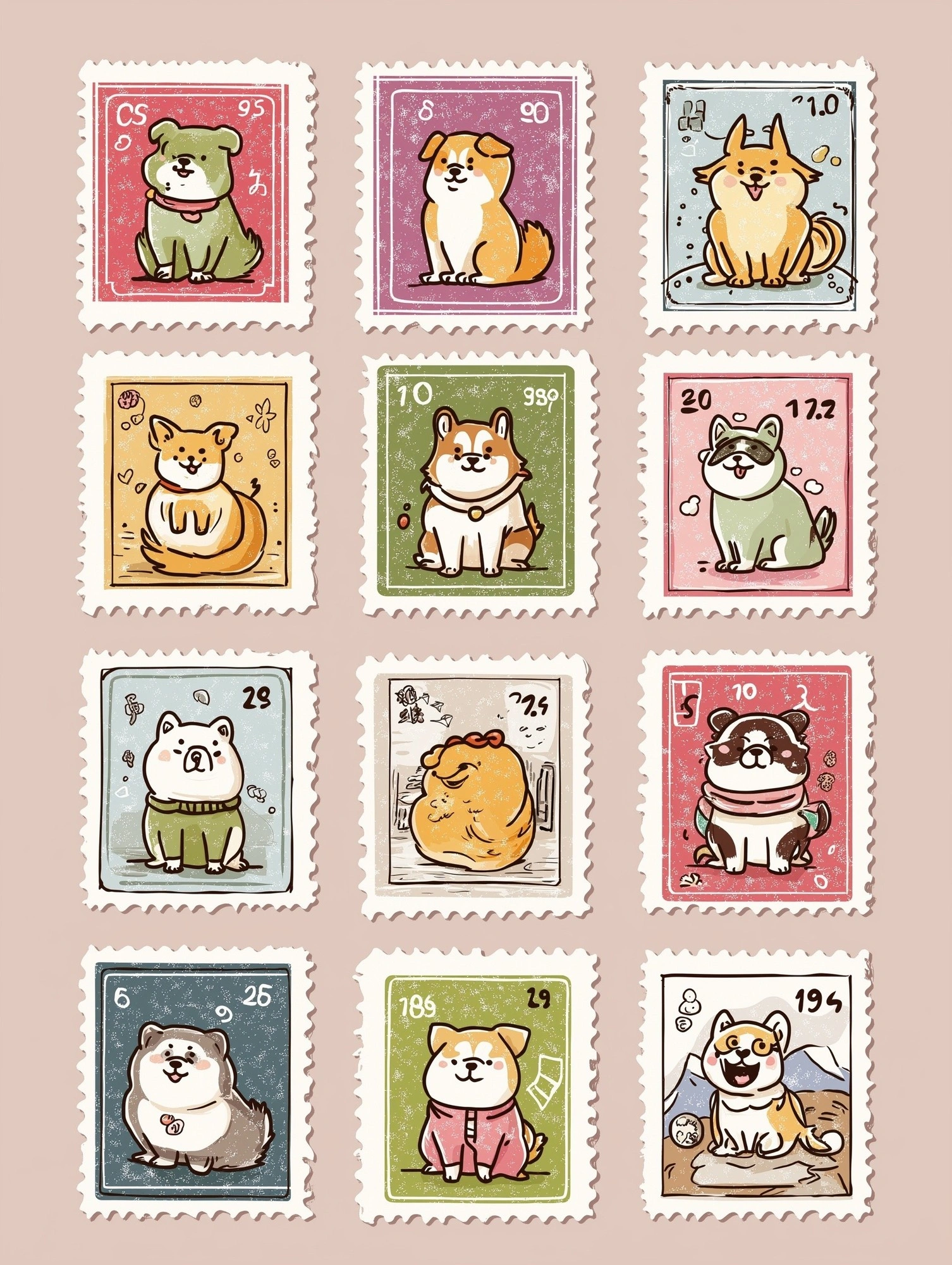Очаровательные собачьи марки в стиле иллюстрации - 1