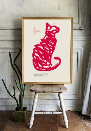 Абстрактный красный кот на светлом фоне - 2