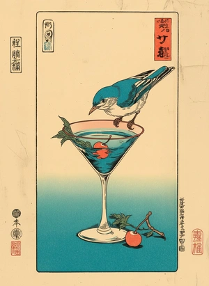 Птица на коктейле: яркий арт-постер - 1