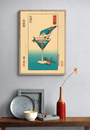 Птица на коктейле: яркий арт-постер - 4